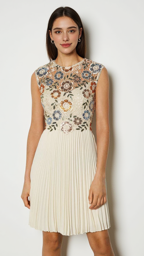 AIIZIE SEQUIN LACE FLORAL MINI DRESS IN APRICOT - product image