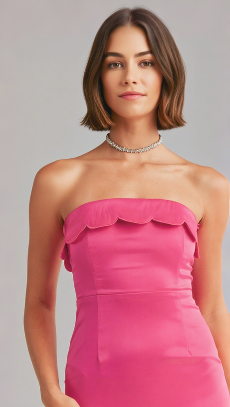 AURELIE SCALLOPED DETAIL TUBE MIDI DRESS