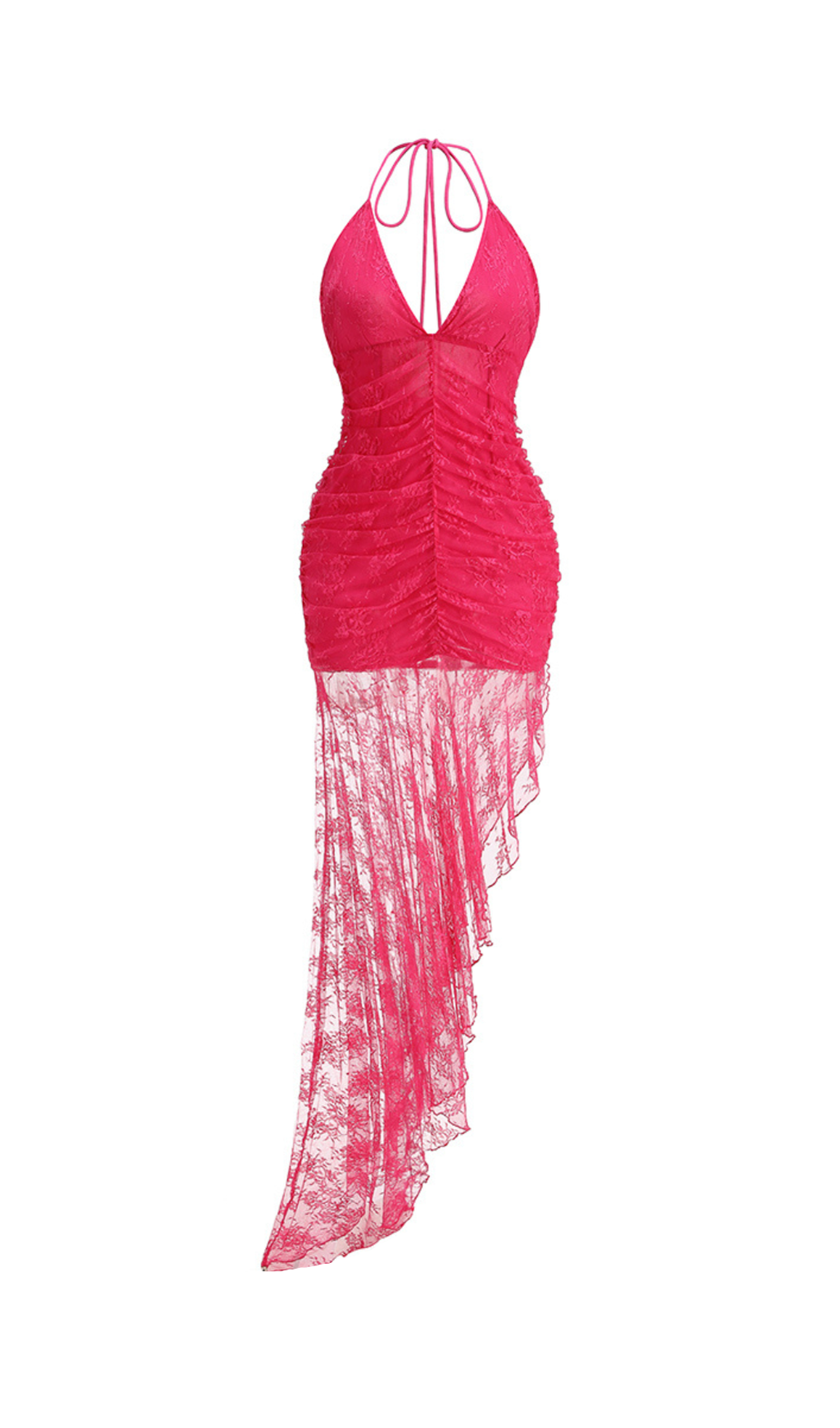 ABITO MIDI ADERENTE IN PIZZO RUCHED ADITI ROSSO