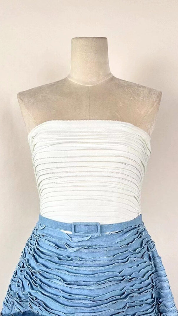 ABITO MIDI CON SCOLLO A V E SCOLLO A V BLU