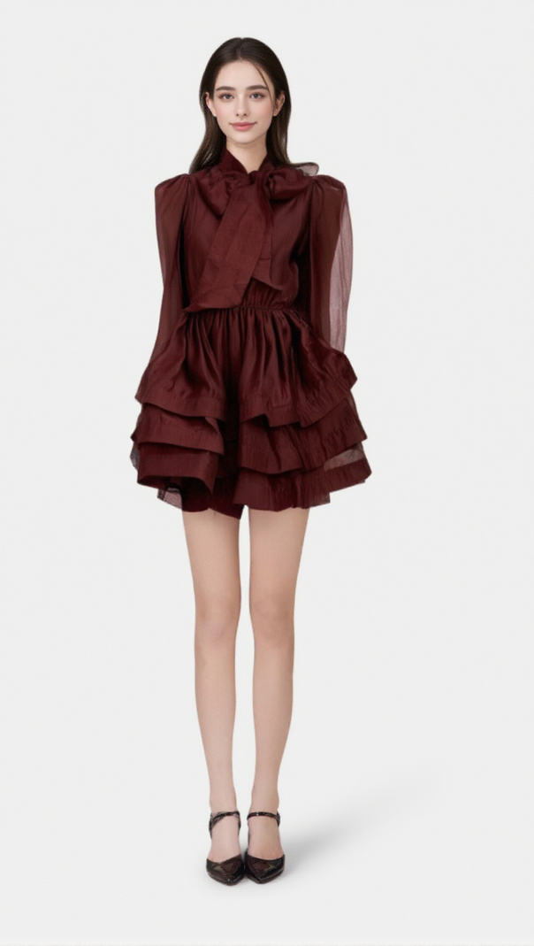 AIIZIE ÉLODIE TIERED FLARED MINI DRESS IN RED - product image
