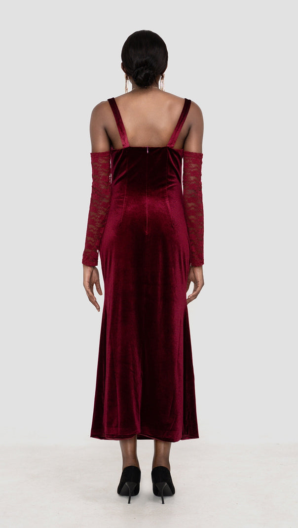 AIIZIE VELVET MAXI DRESS IN WINE - product image
