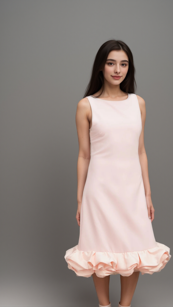 AIIZIE CHARLÈNE PINK RUFFLED SLEEVELESS MIDI DRESS - product image