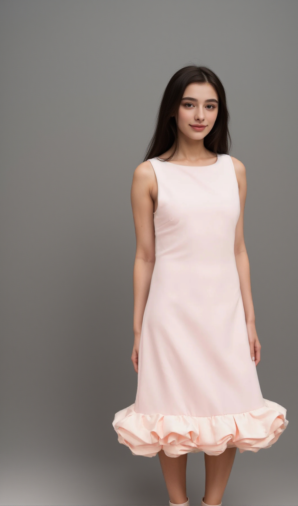 CHARLÈNE PINK RUFFLED SLEEVELESS MIDI DRESS