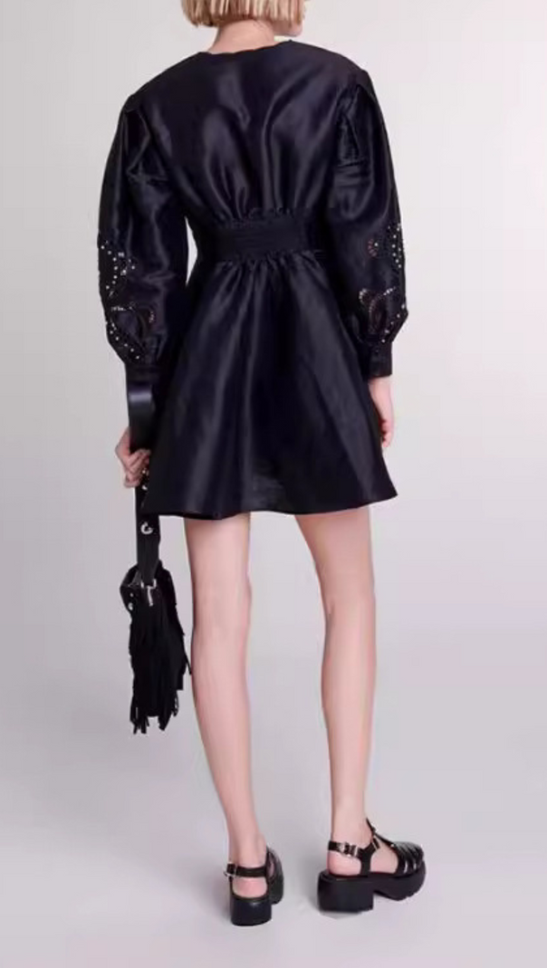 AIIZIE ALBERTA CUT OUT FLARED MINI DRESS IN BLACK - product image