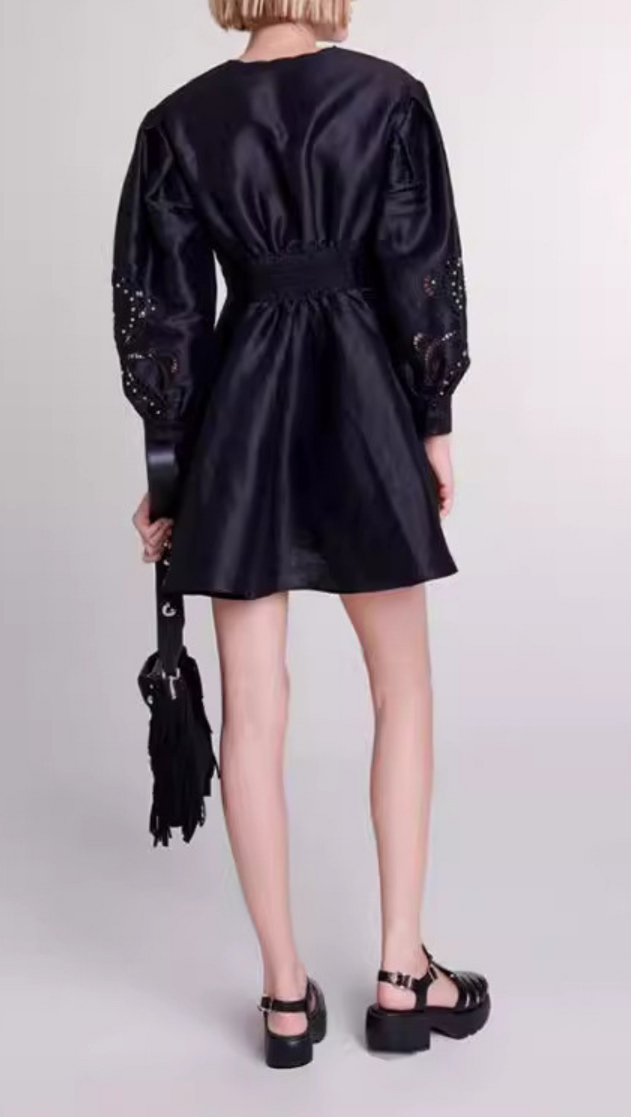 ALBERTA CUT OUT FLARED MINI DRESS IN BLACK