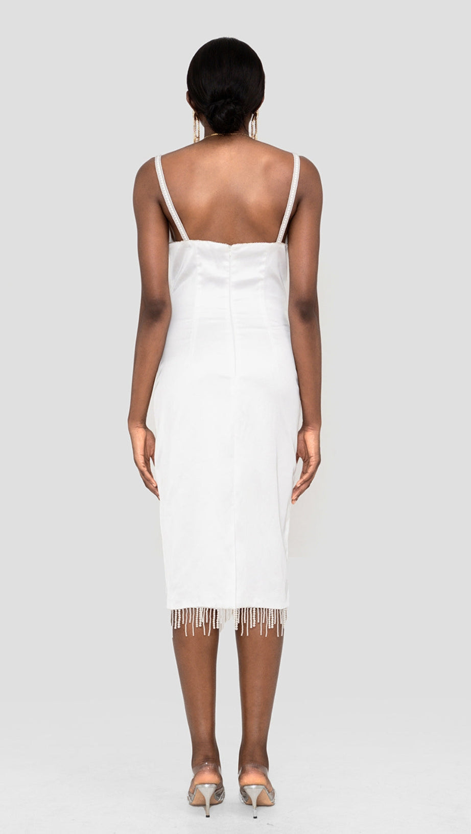 CRYSTALLISED MIDI DRESS IN IVORY