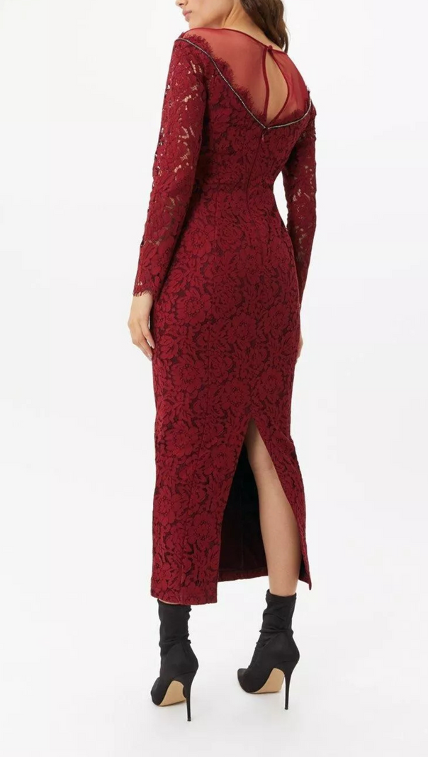 AIIZIE LACE HOLLOW MAXI DRESS IN RED - product image