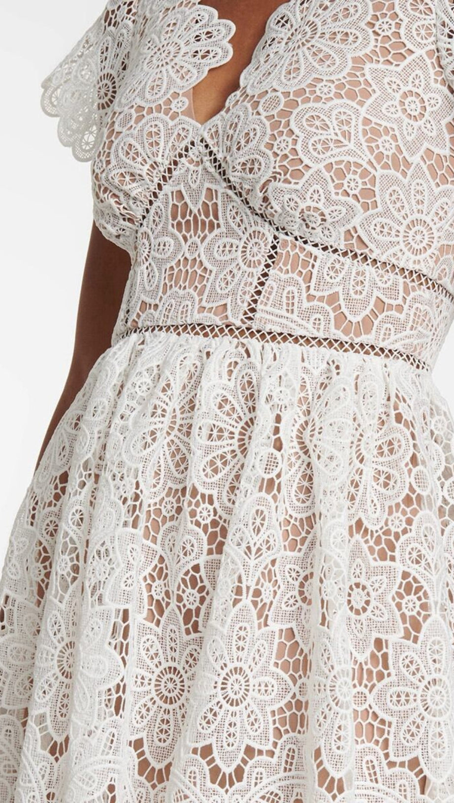 WHITE FLORAL GUIPURE MINI DRESS