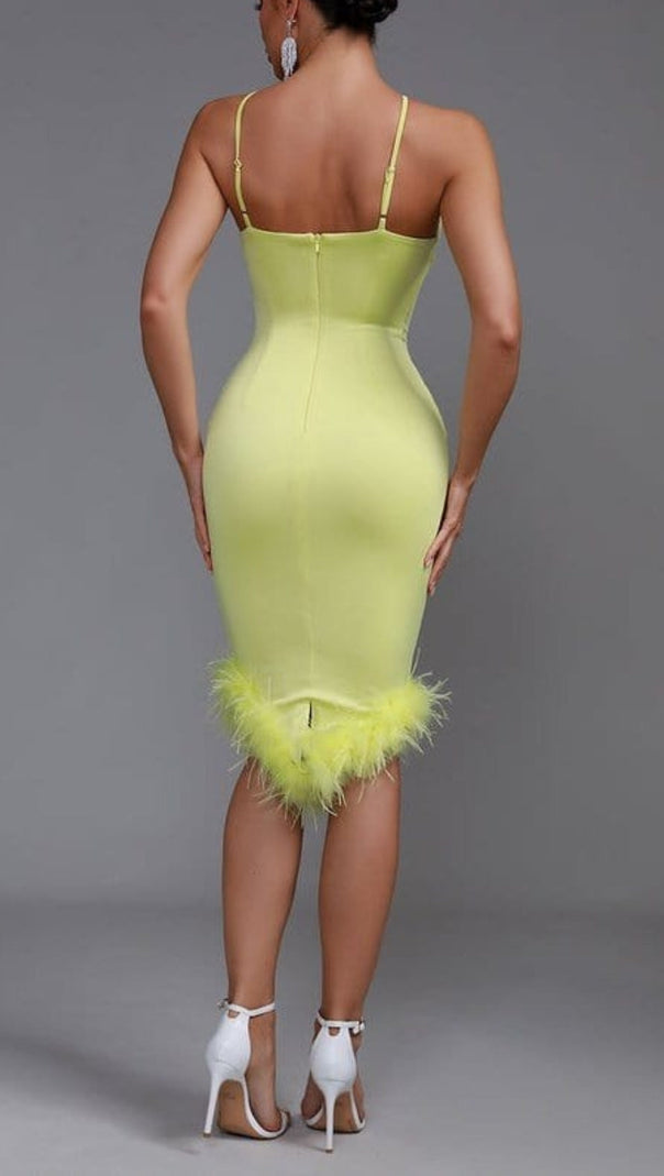 AIIZIE BANDAGE FEATHER BACKLESS MAXI DRESS IN YELLOW - product image