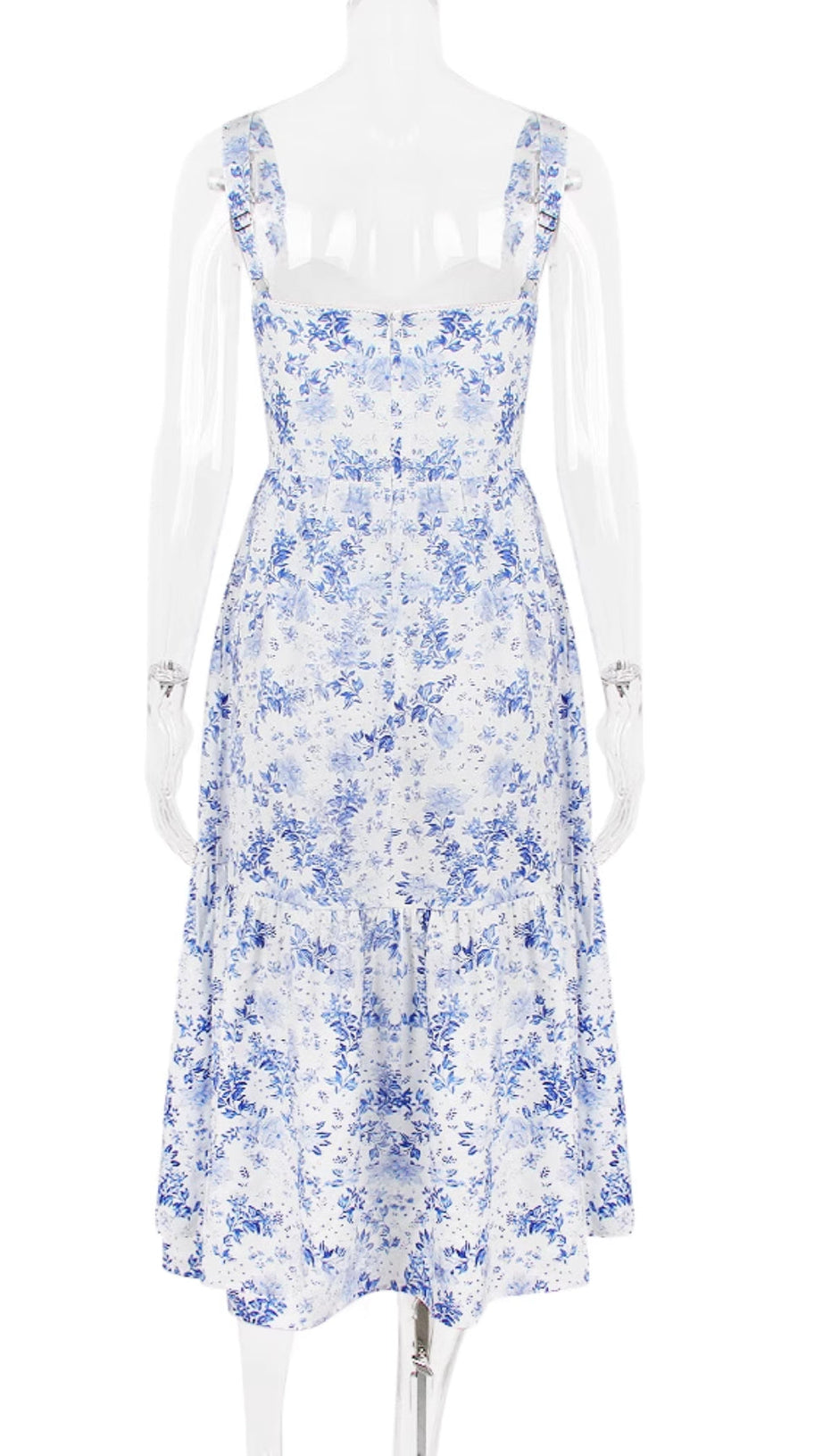 MIDIKLEID MIT BLUMENDRUCK IN BLAU 