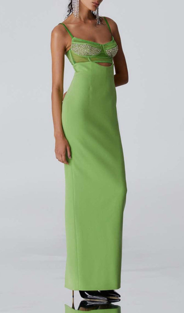 AIIZIE GREEN BEADING BANDAGE MIDI DRESS - product image