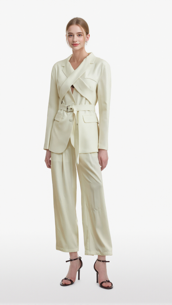 AIIZIE JASMINE WHITE NECK-TIE WRAPPED BLAZER - product image