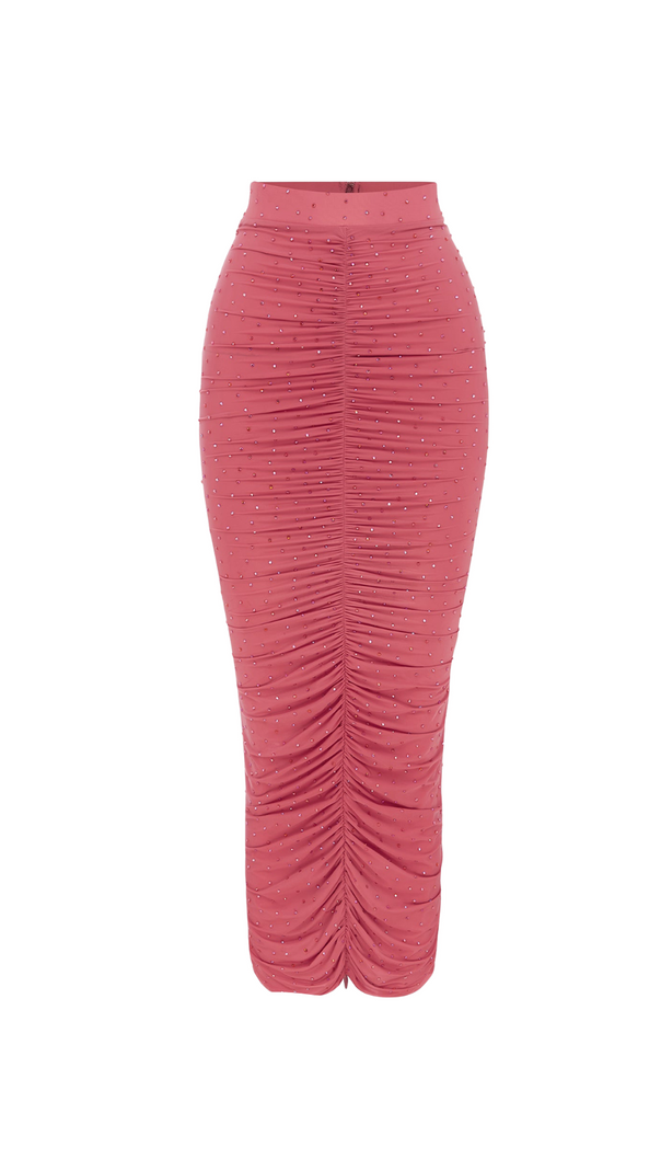 AIIZIE FREDERICA GARNET ROSE RUCHED SKIRT IN CRYSTAL JERSEY - product image
