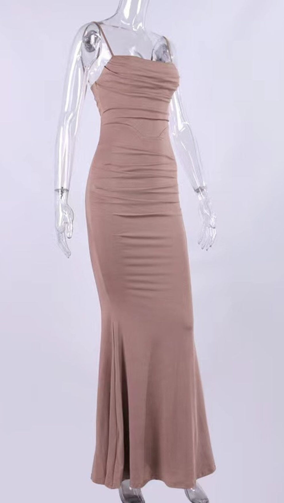 JERSEY CORSET MAXI DRESS IN ALMOND