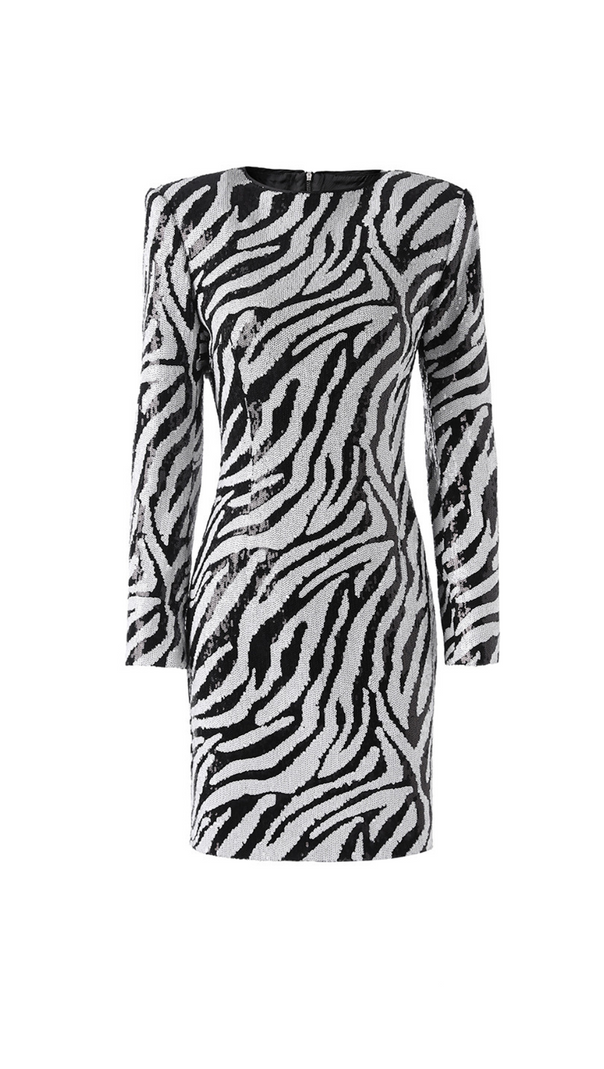 AIIZIE SHORT TWO-TONE ZEBRA SEQUIN MINI DRESS - product image