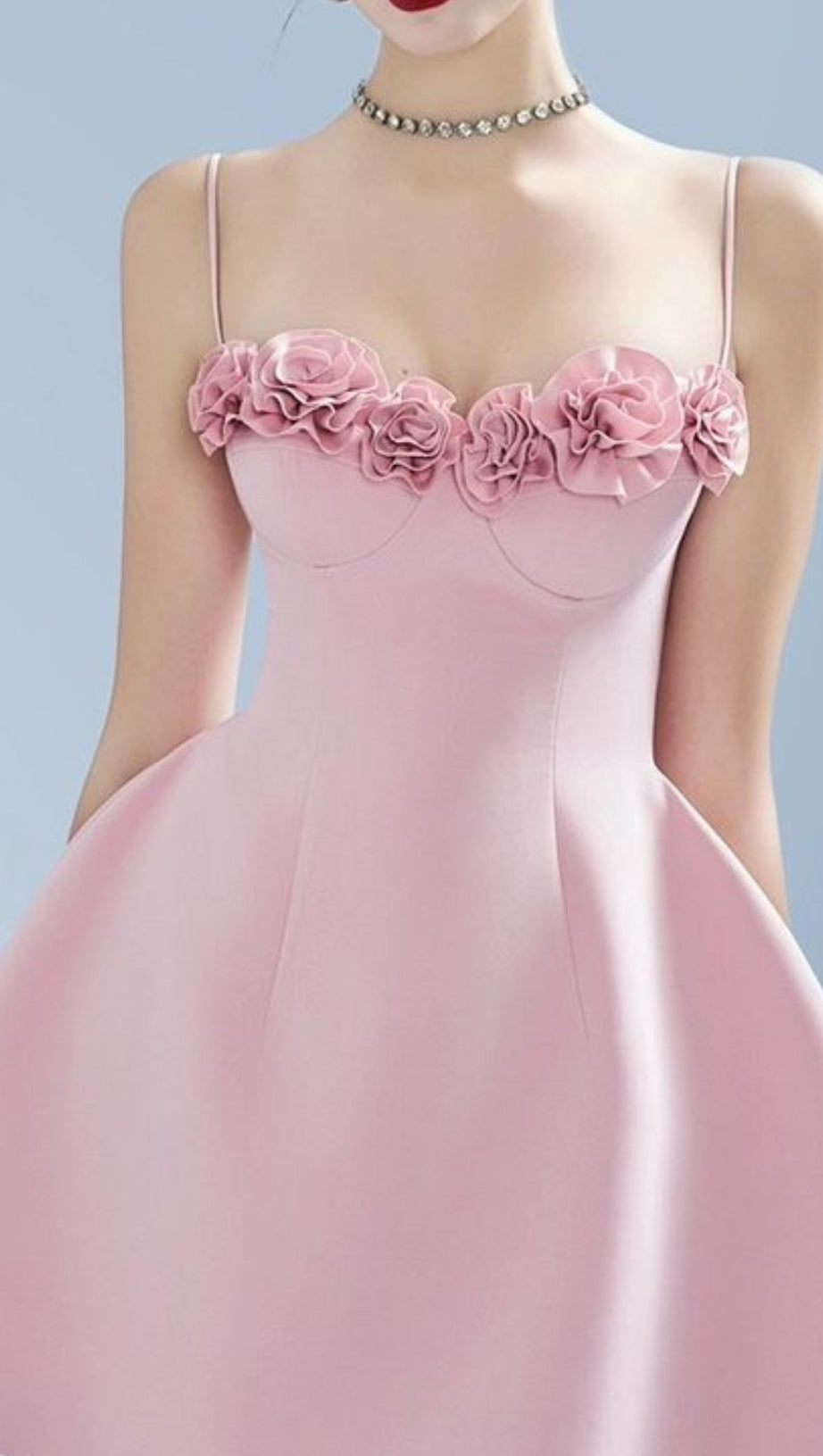 BLUSH PINK FLORAL BUST STRAP MINI DRESS