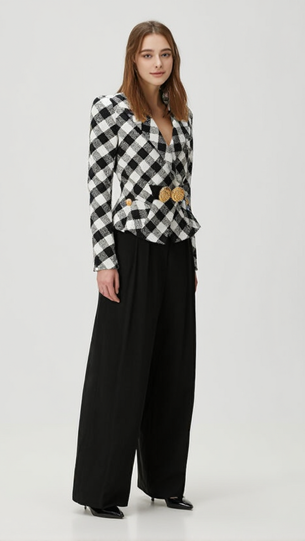 AIIZIE BELTED GINGHAM TWEED JACKET WITH TWO SNAIL BUTTONS - product image