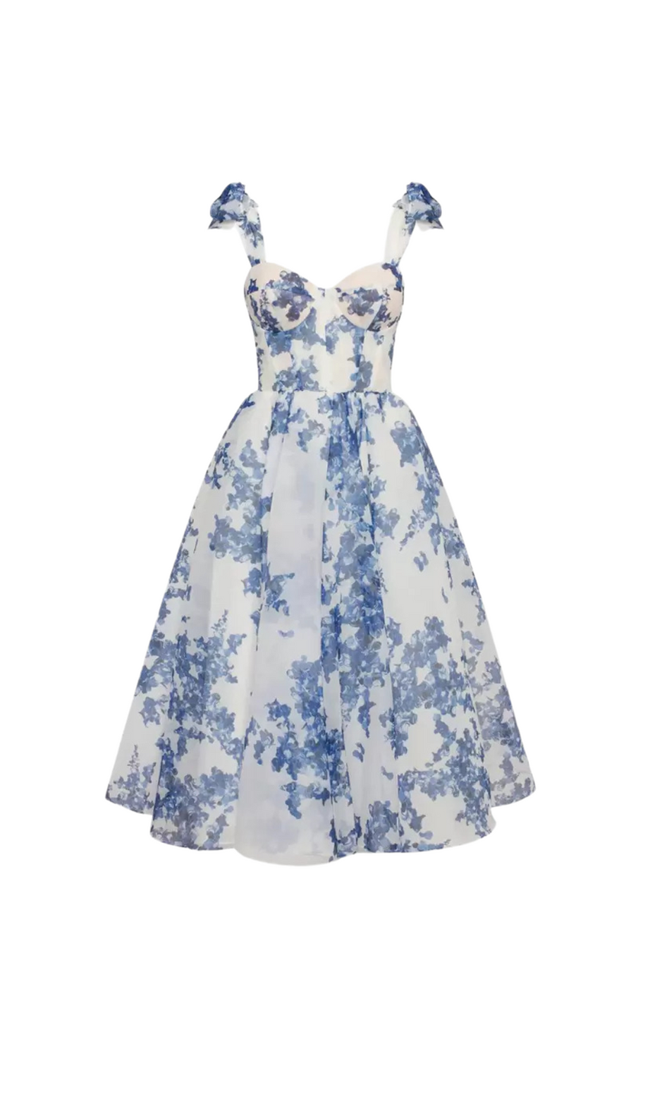 PRIMA PALE BLUE FLORAL A-LINE STRAP MIDI DRESS