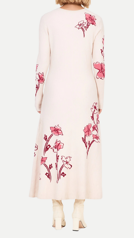 ODETTE STRETCH KNIT MAXI DRESS IN ECRU MULTI