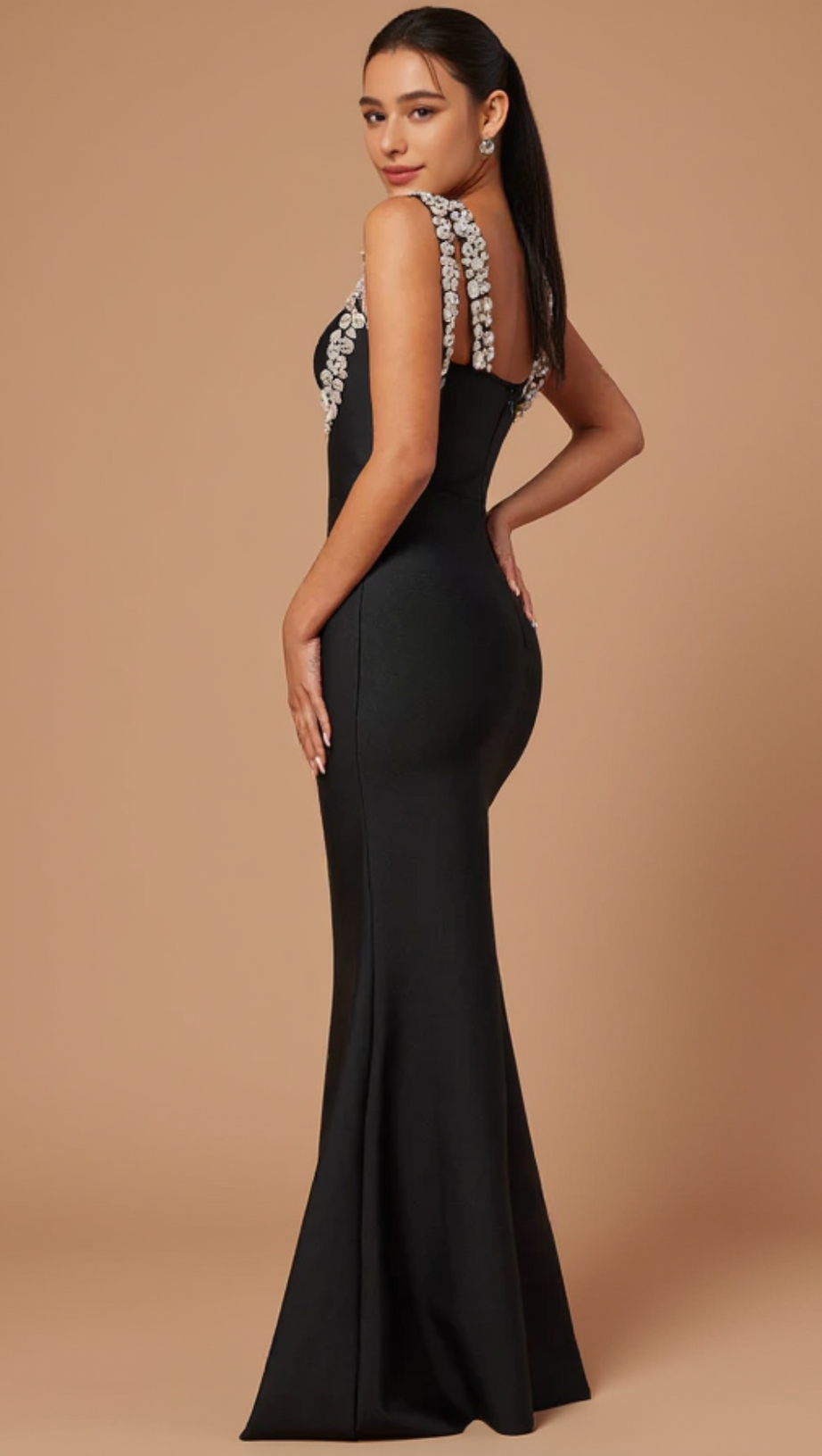 MASIE CRYSTAL EMBELLISHED BANDAGE GOWN IN BLACK