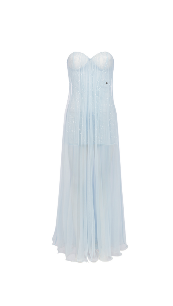 AIIZIE THEA STRAPLESS MESH BACKLESS MAXI DRESS IN LIGHT BLUE - product image