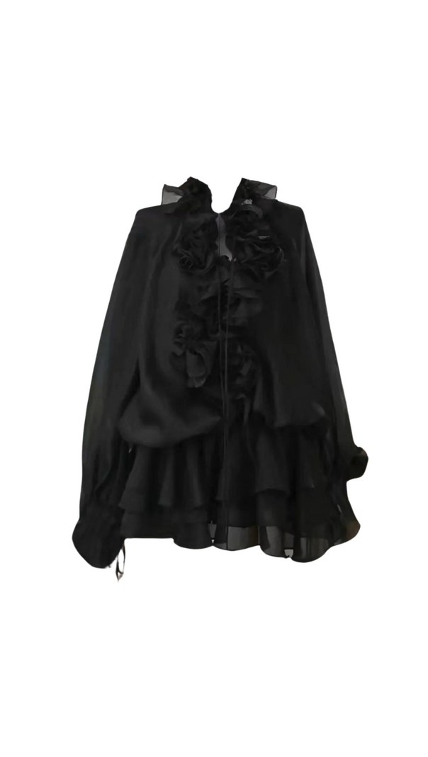AIIZIE JAKETTA FLOWER RUFFLE MINI DRESS IN BLACK - product image