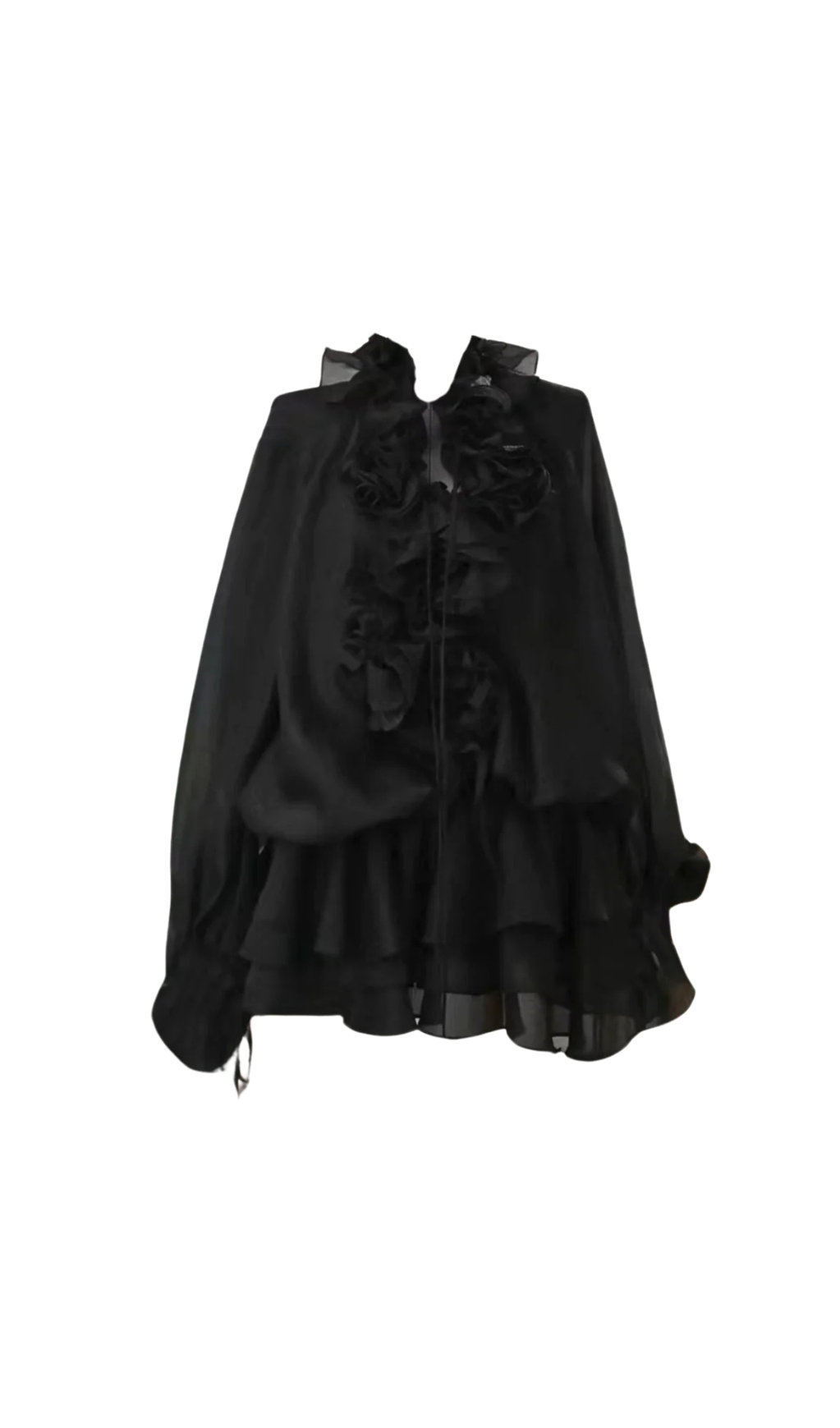 JAKETTA FLOWER RUFFLE MINI DRESS IN BLACK