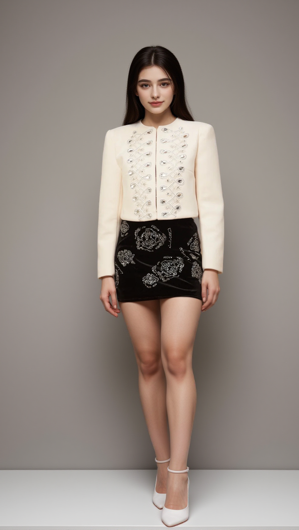 AIIZIE NERINA WHITE CRYSTAL-EMBELLISHED TWEED JACKET - product image