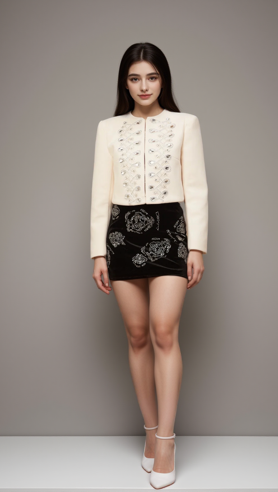 NERINA WHITE CRYSTAL-EMBELLISHED TWEED JACKET