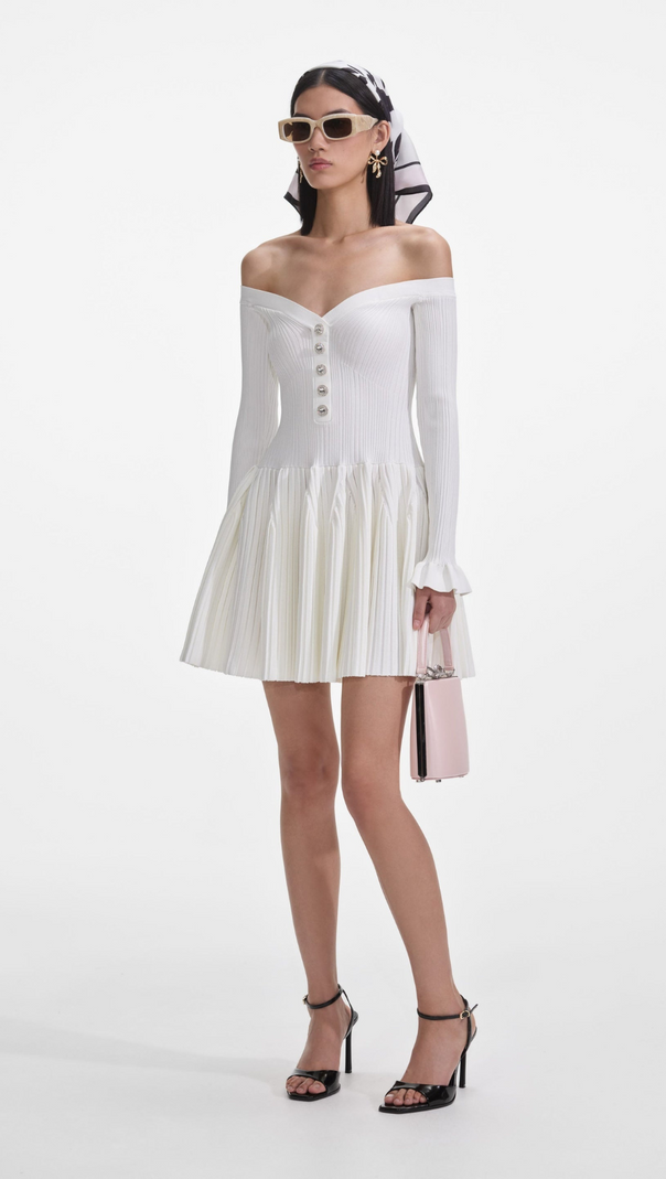 AIIZIE WHITE RIBBED KNIT MINI DRESS - product image