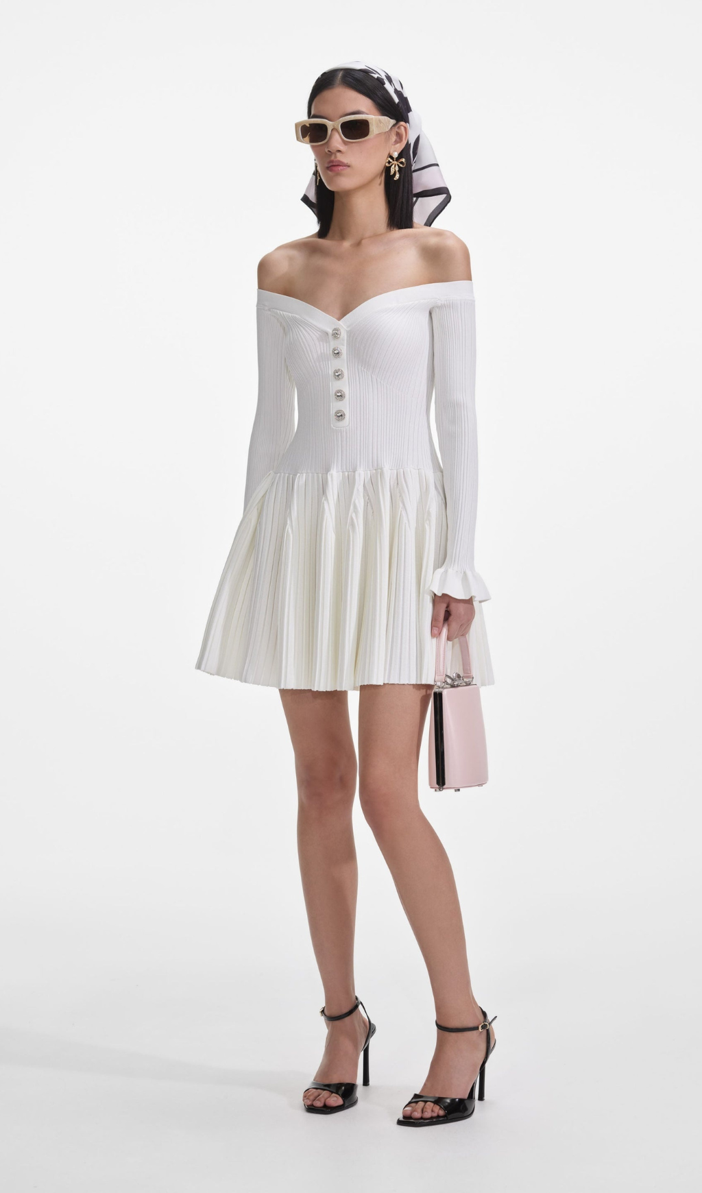 WHITE RIBBED KNIT MINI DRESS