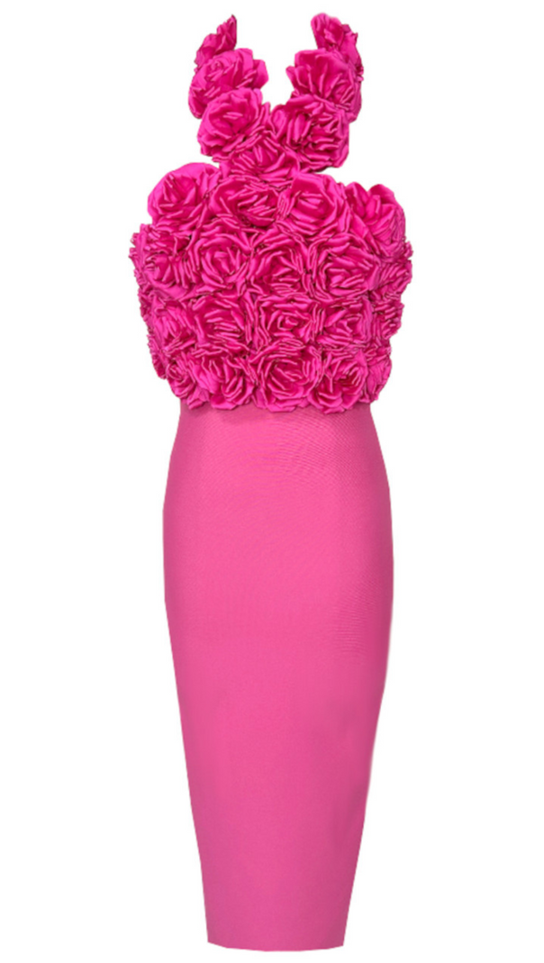 AIIZIE FLOWER BANDAGE MIDI DRESS IN HOT PINK - product image