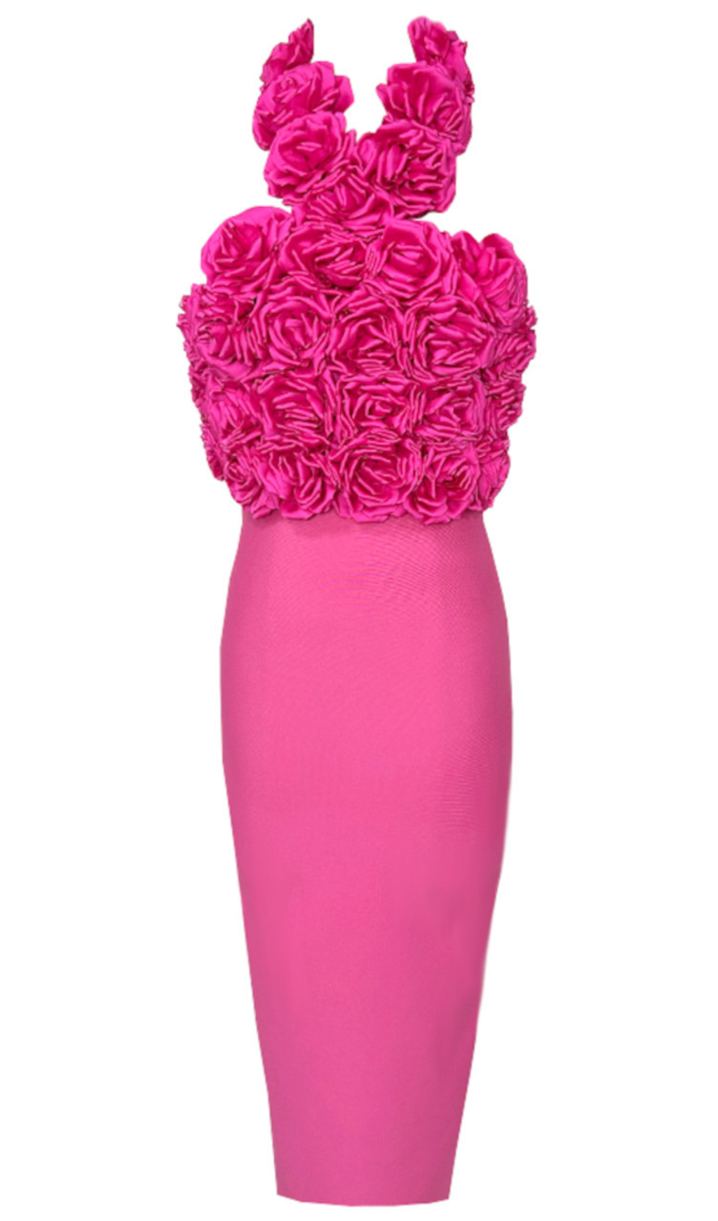 ABITO MIDI CON FASCE A FIORI ROSA SCURO