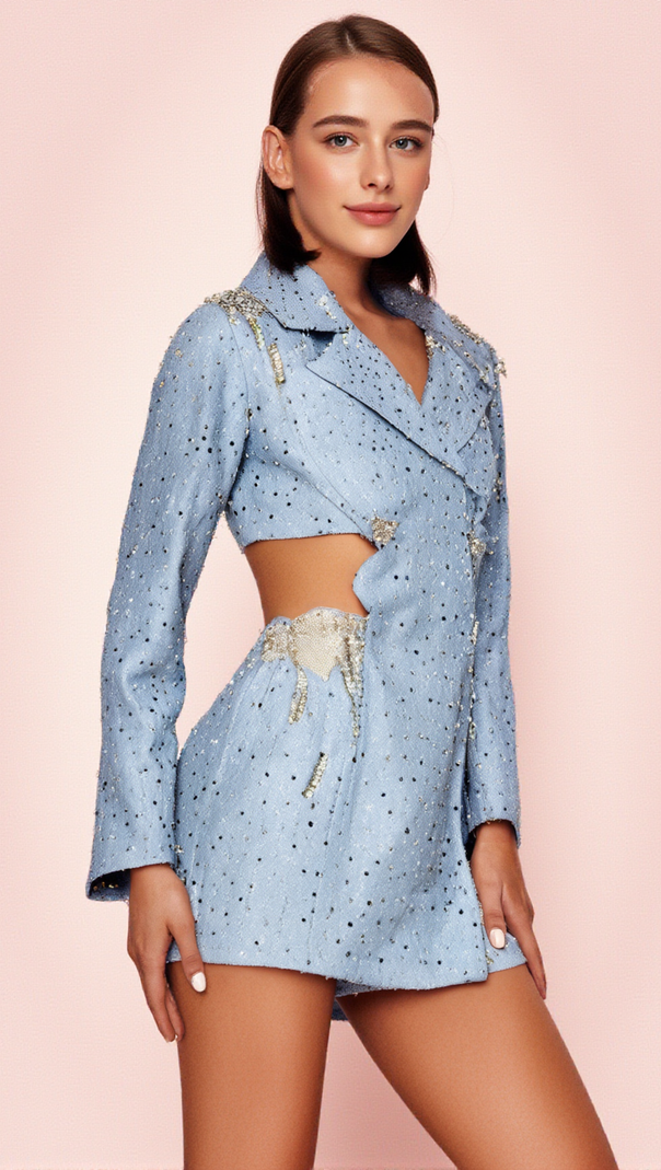 AIIZIE BERTHA PEARL CUTOUT TUXEDO BLAZER DRESS IN BLUE - product image