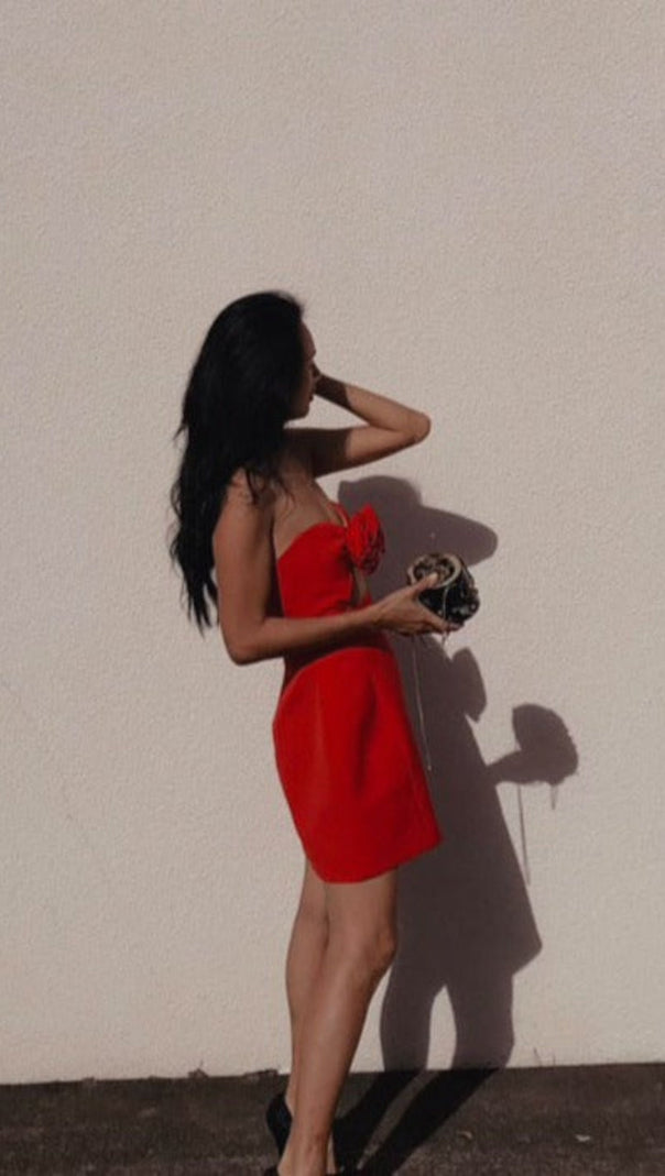 AIIZIE RED STRAPLESS CUTOUT MINI DRESS - product image