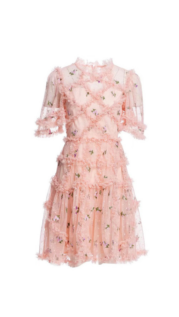 AIIZIE AURORA RUFFLES TULLE MINI DRESS IN PINK - product image
