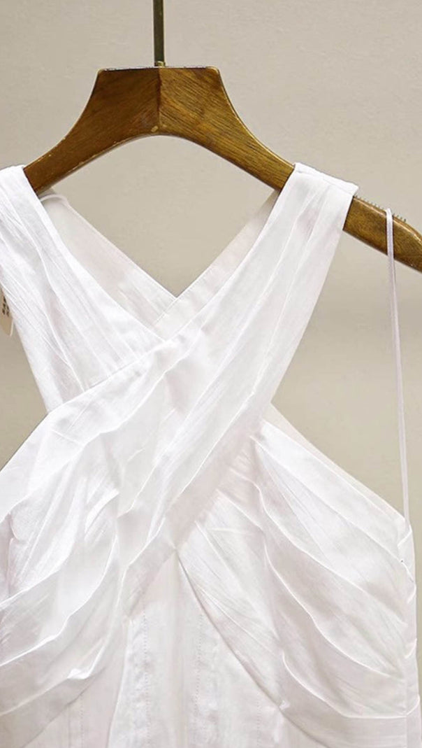 AIIZIE HIGH CROSSOVER V-NECK PLEATED MAXI DRESS IN WHITE - product image