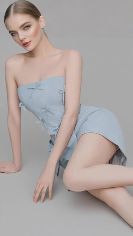 BOW EMBELLISHED TWO-PIECE SET IN BLUE