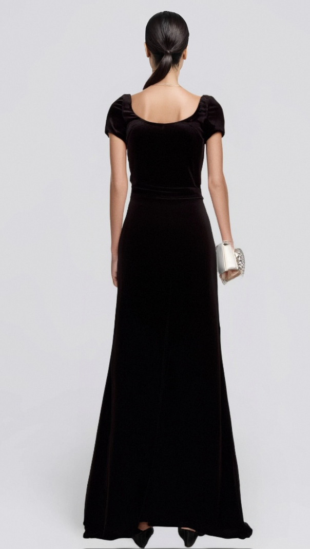 AIIZIE KRISTIN BLACK FAUX-PEARL EMBELLISHED VELVET MAXI DRESS - product image