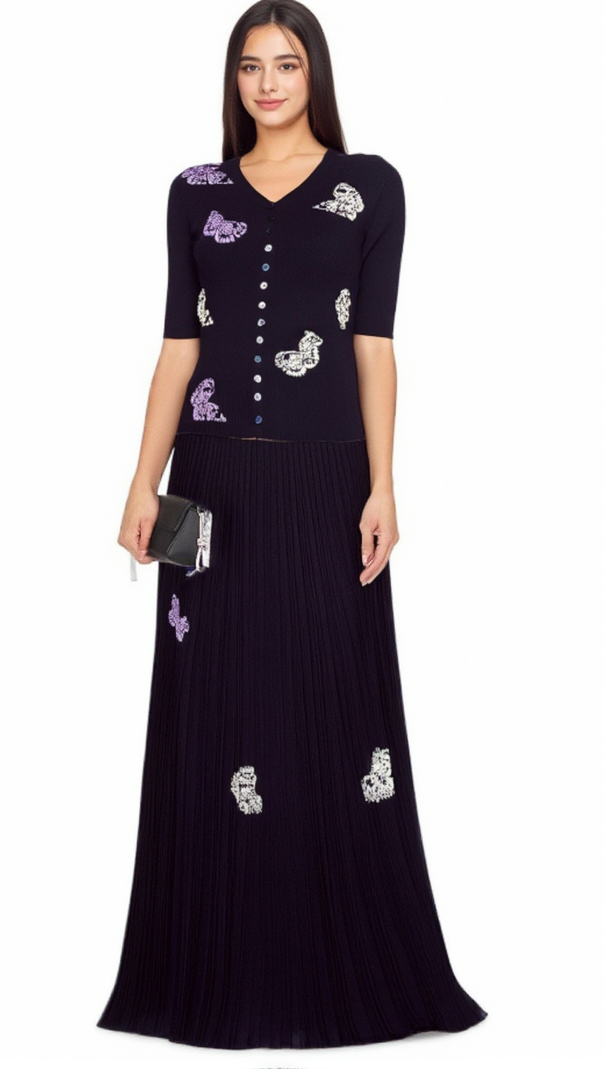 AIIZIE DELPHINE BUTTERFLY RIBBED-KNIT TOP & SKIRT MATCHING SET - product image