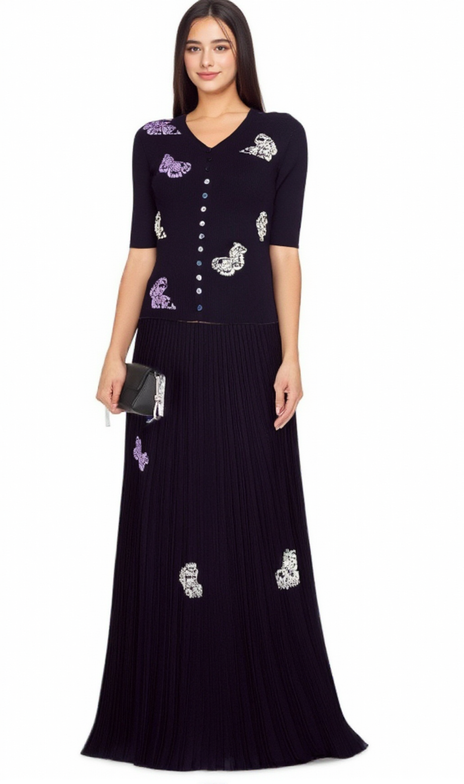 Completo coordinato top e gonna in maglia a coste Delphine Butterfly 