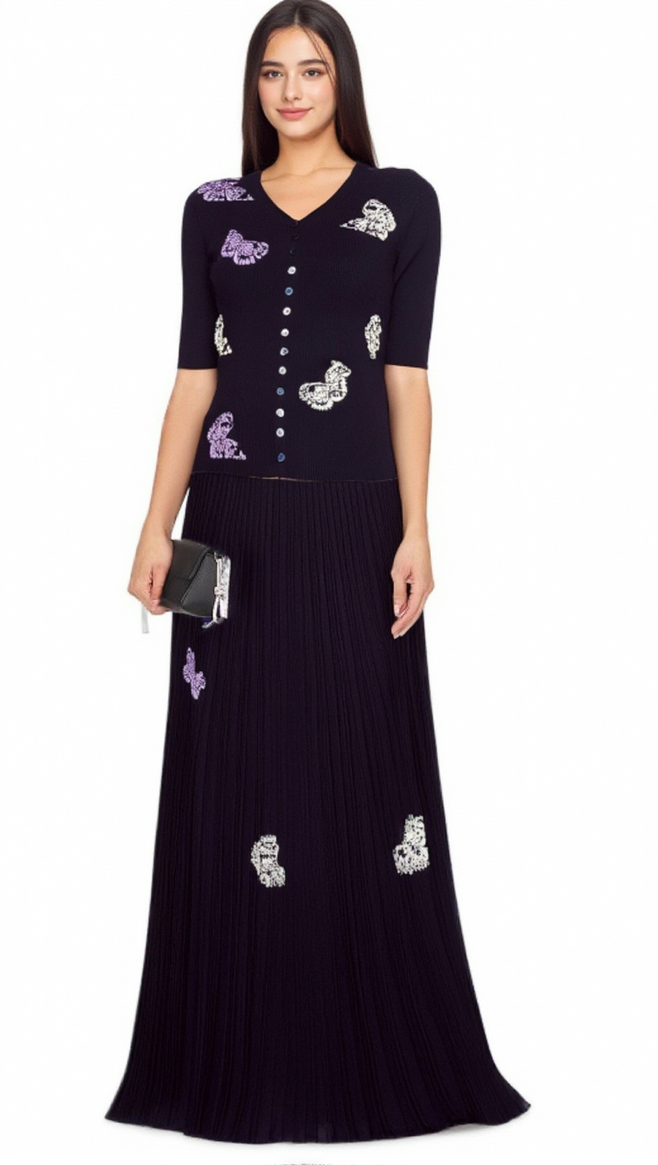 Completo coordinato top e gonna in maglia a coste Delphine Butterfly 