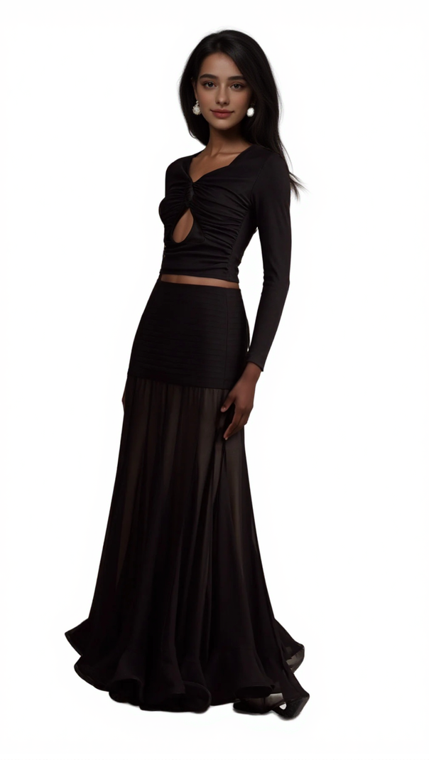 AIIZIE ANAÏS BLACK OPEN-FRONT GATHERED TOP - product image