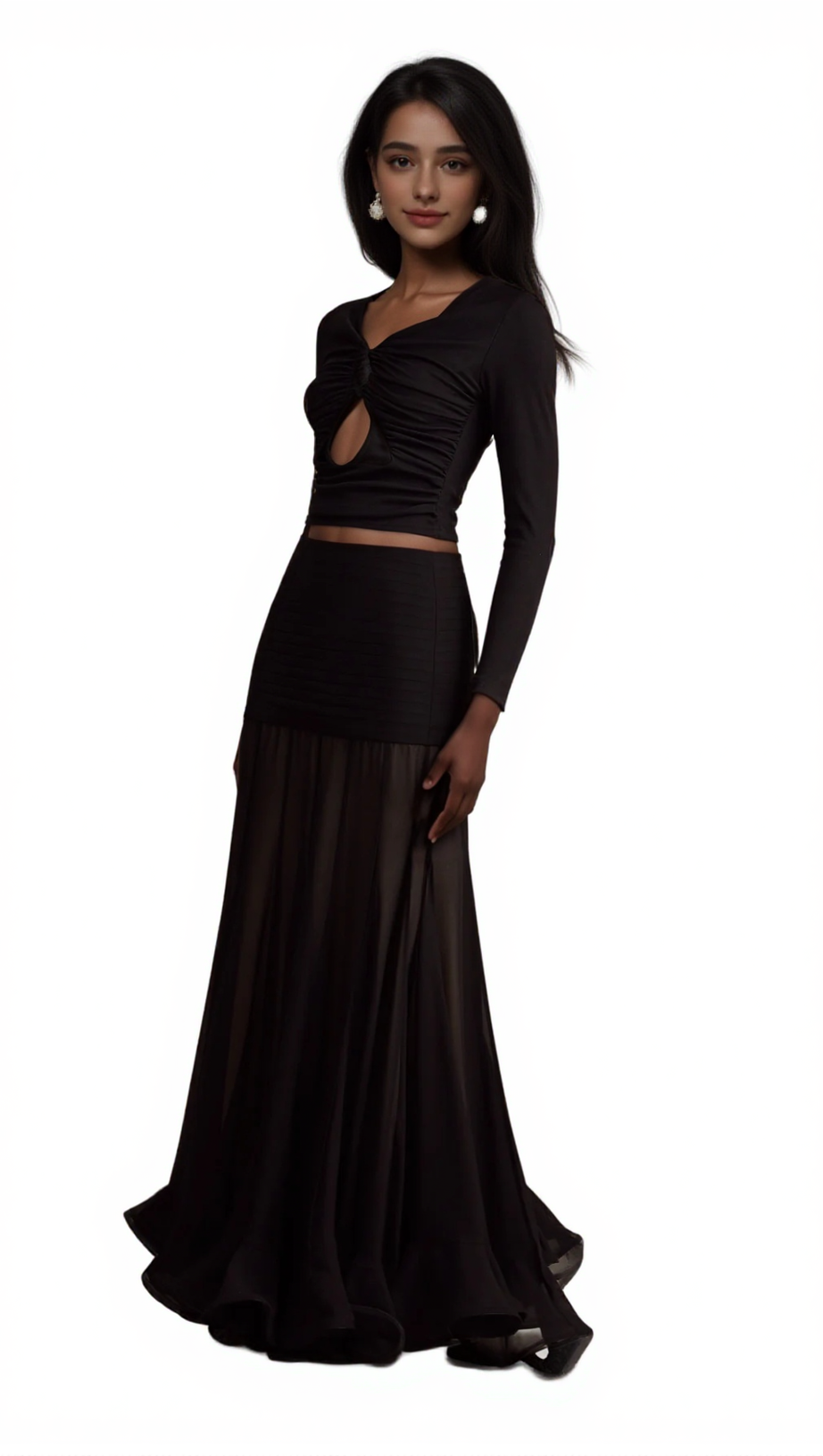 ANAÏS BLACK OPEN-FRONT GATHERED TOP