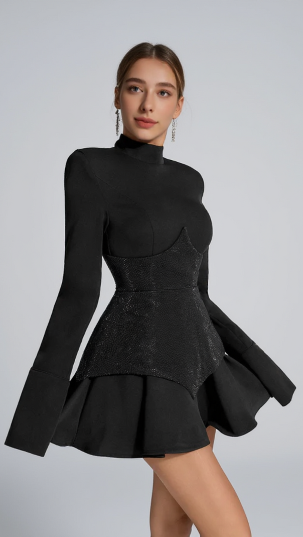 AIIZIE KEILANI BLACK LONG SLEEVE MINI BODYSUIT - product image