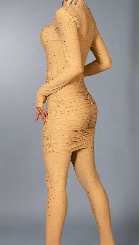 Completo tre pezzi Belen Nude con strass