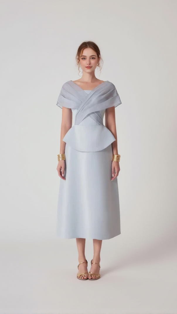 AIIZIE MESH PATCHWORK MIDI DRESS IN LIGHT GREY - product image