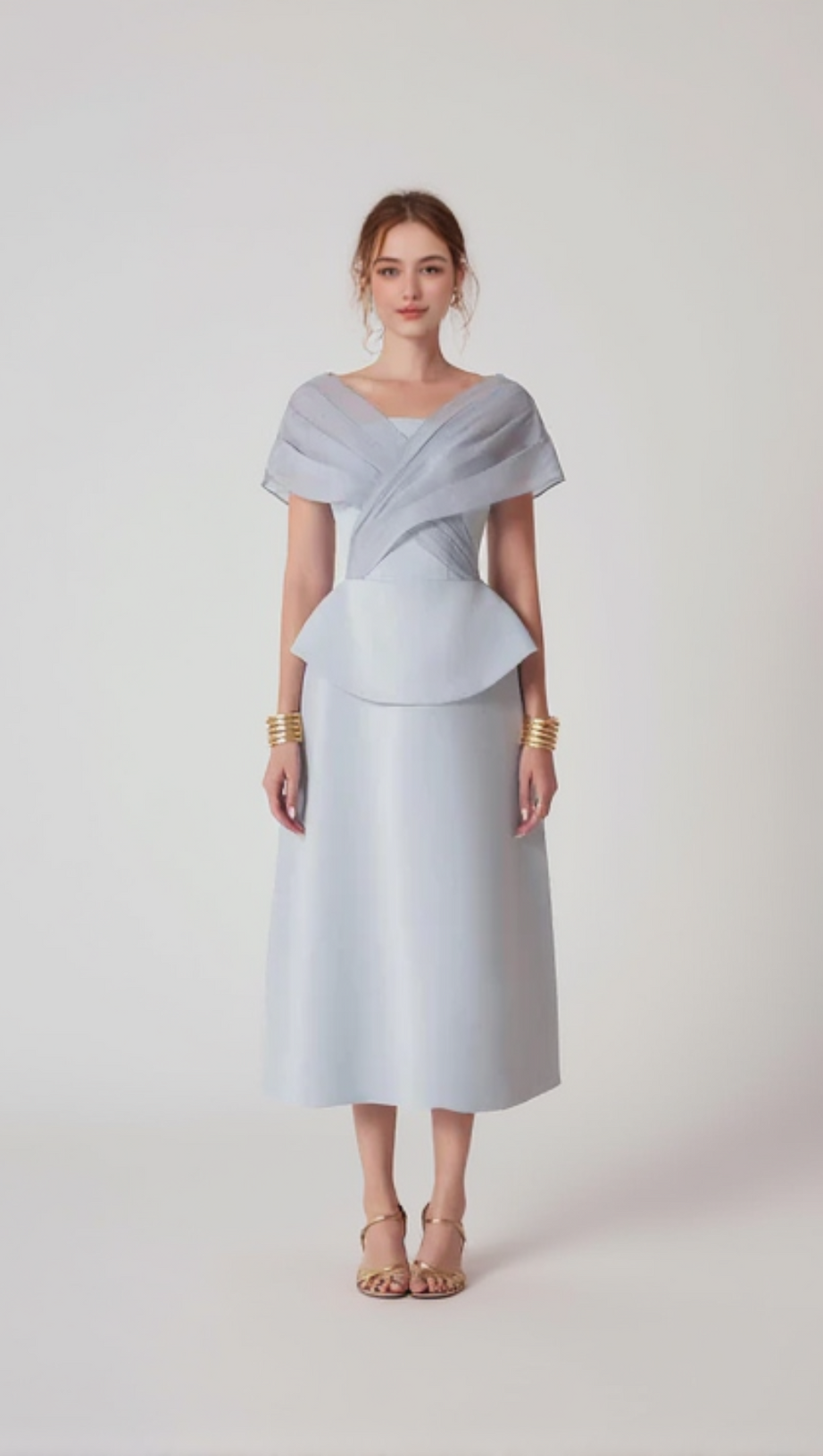 ABITO MIDI IN RETE PATCHWORK GRIGIO CHIARO