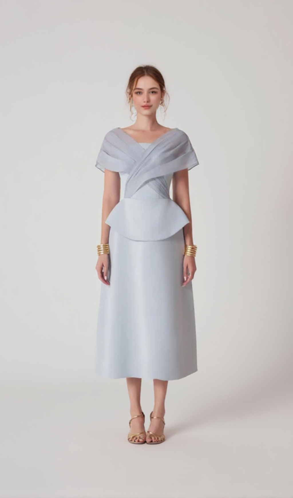 Mesh-Patchwork-Midikleid in Hellgrau